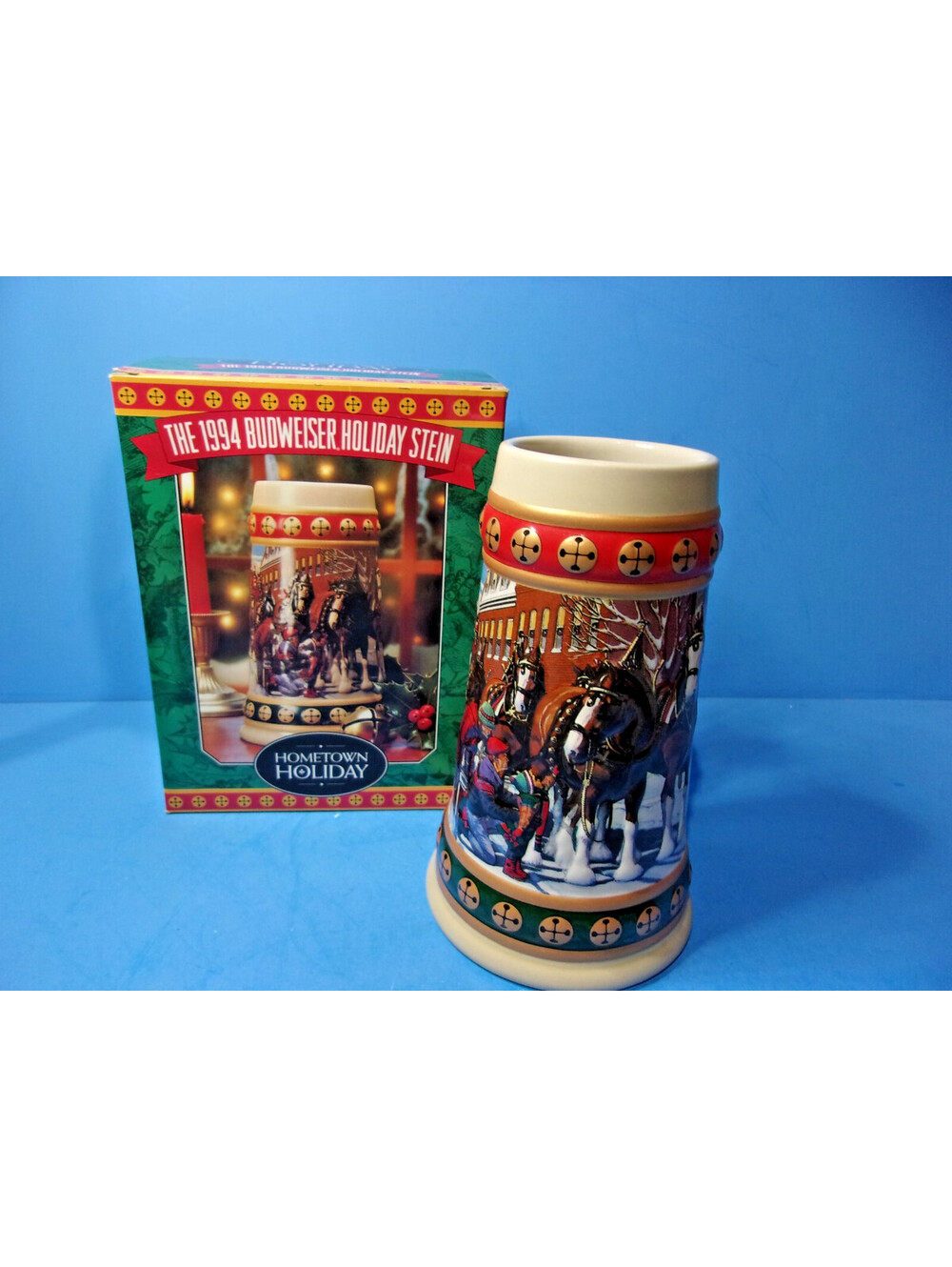 Vintage Budweiser 1994 Holiday Stein Hometown Holiday Clydesdale Christmas Mug